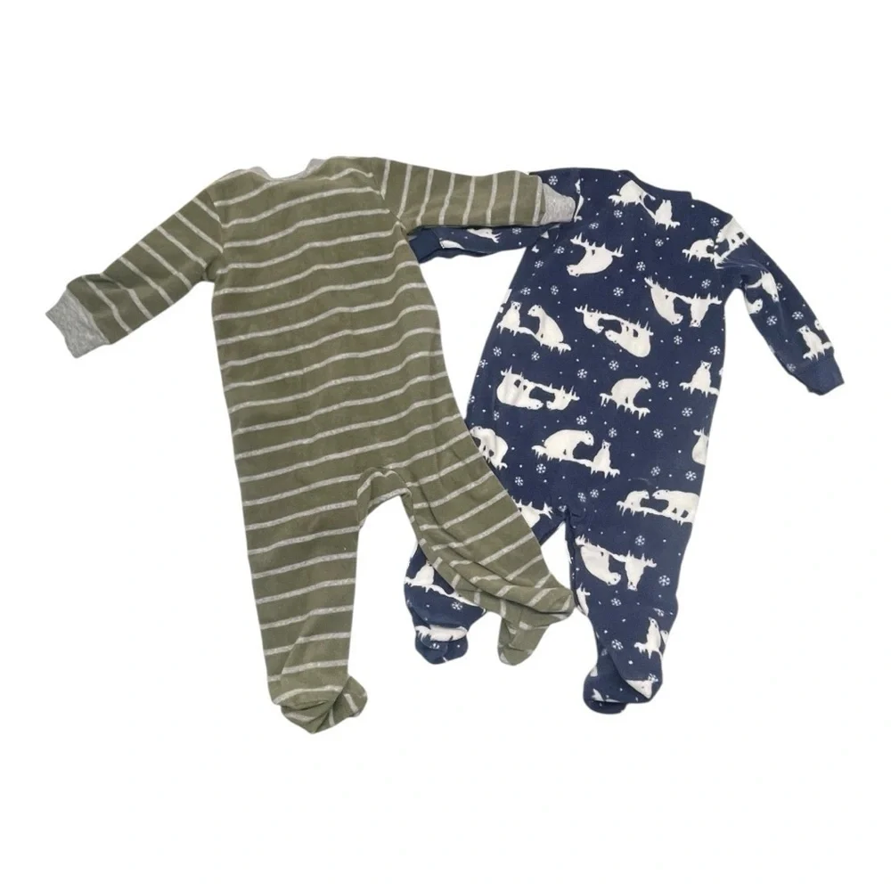 Carter's Green Striped (little brother) Blue Polar Bear Footies  Size: 6 months